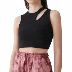 Pull & Bear Black Ribbed Cutout Sleeveless Crop Top